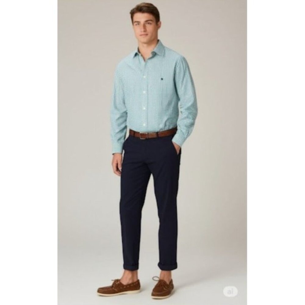 Vineyard Vines Slim Fit Blue Gingham Plaid Long Sleeve Tucker Shirt Men's Large